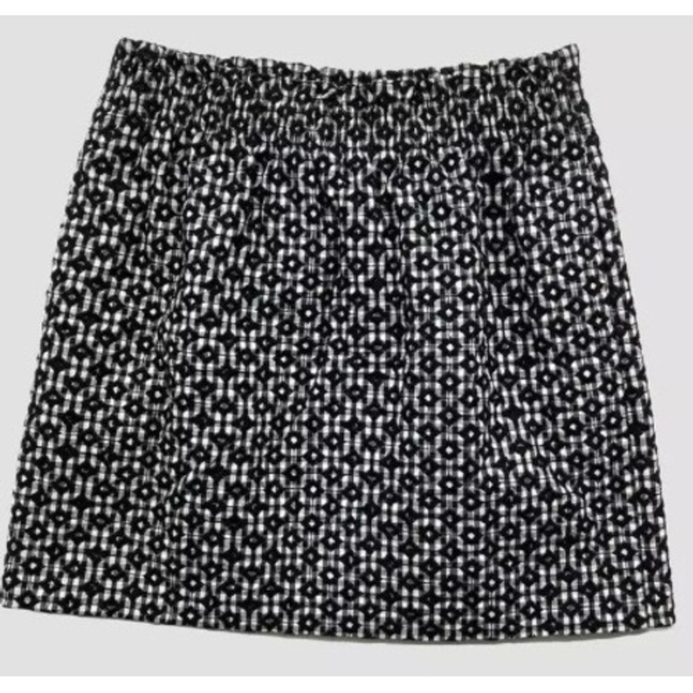 J.Crew Black White‎ Gingham Embroidered Sidewalk City Skirt Elastic Waist Size 4